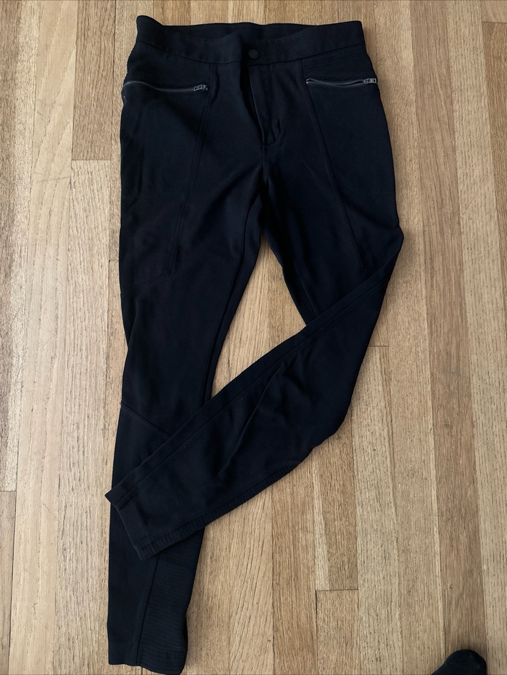 Athleta Black Performance Stretch Pants with zipper detail